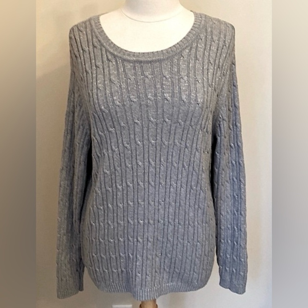 Karen Scott Grey Silver Metallic SZ XXL Soft Winter Casual Cable Knit Sweater